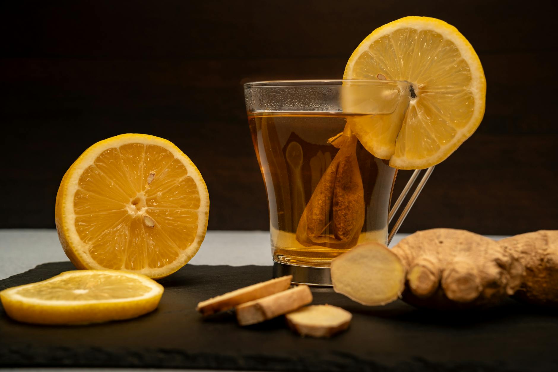 Soothing ginger tea with honey and lemon