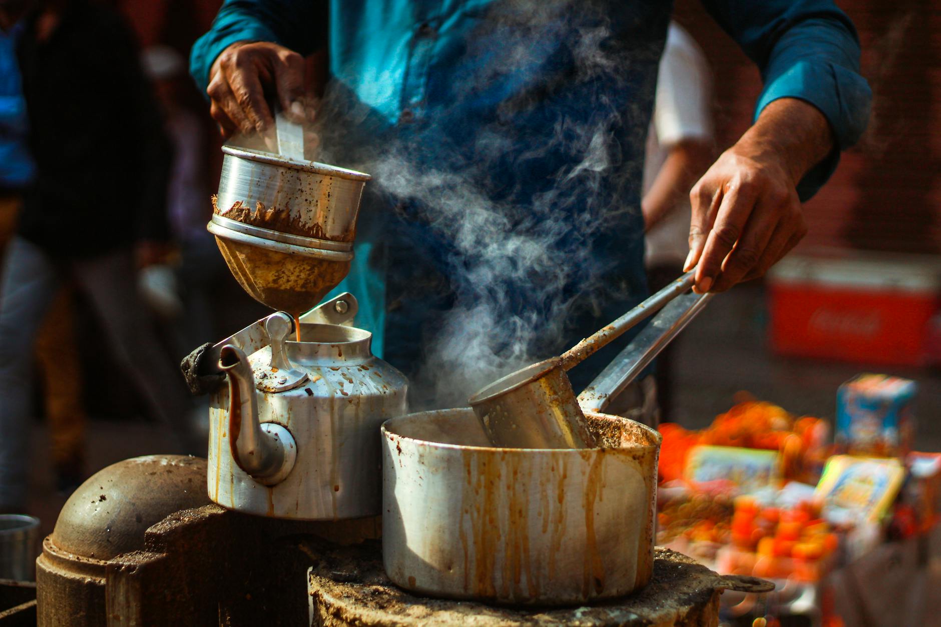 Traditional chai being prepared on the street in India