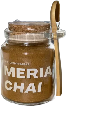 Meria Chai 100 g glass jar with a cork lid and a bamboo scoop